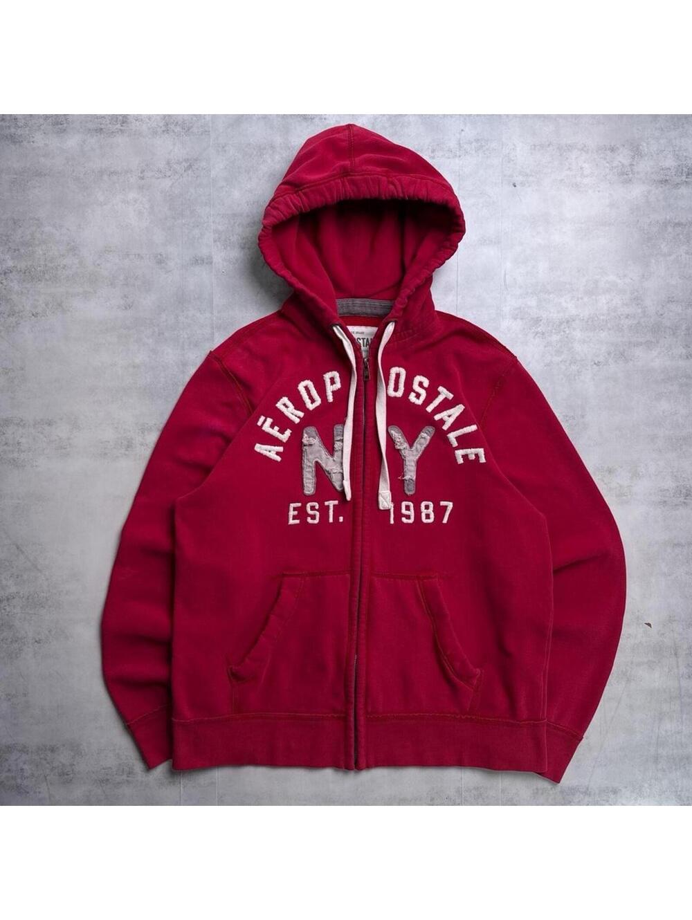 Y2K Aeropostale 00s Grunge Red Hoodie Zip Up Jacket